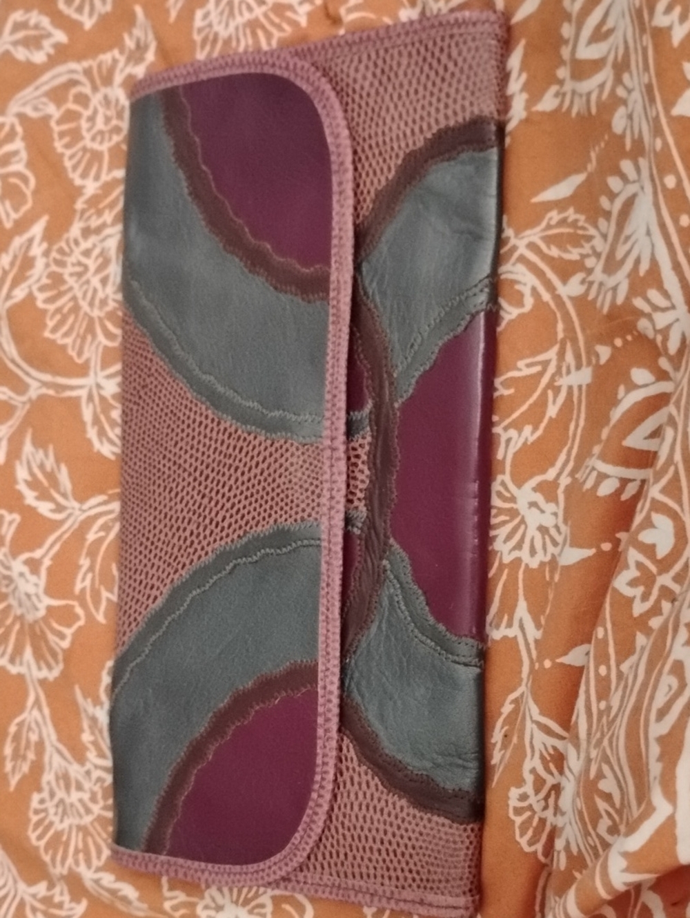 Carlos Falchi Vintage Lizard Purple & Gray Patchwork Clutch Bag Handbag Mint